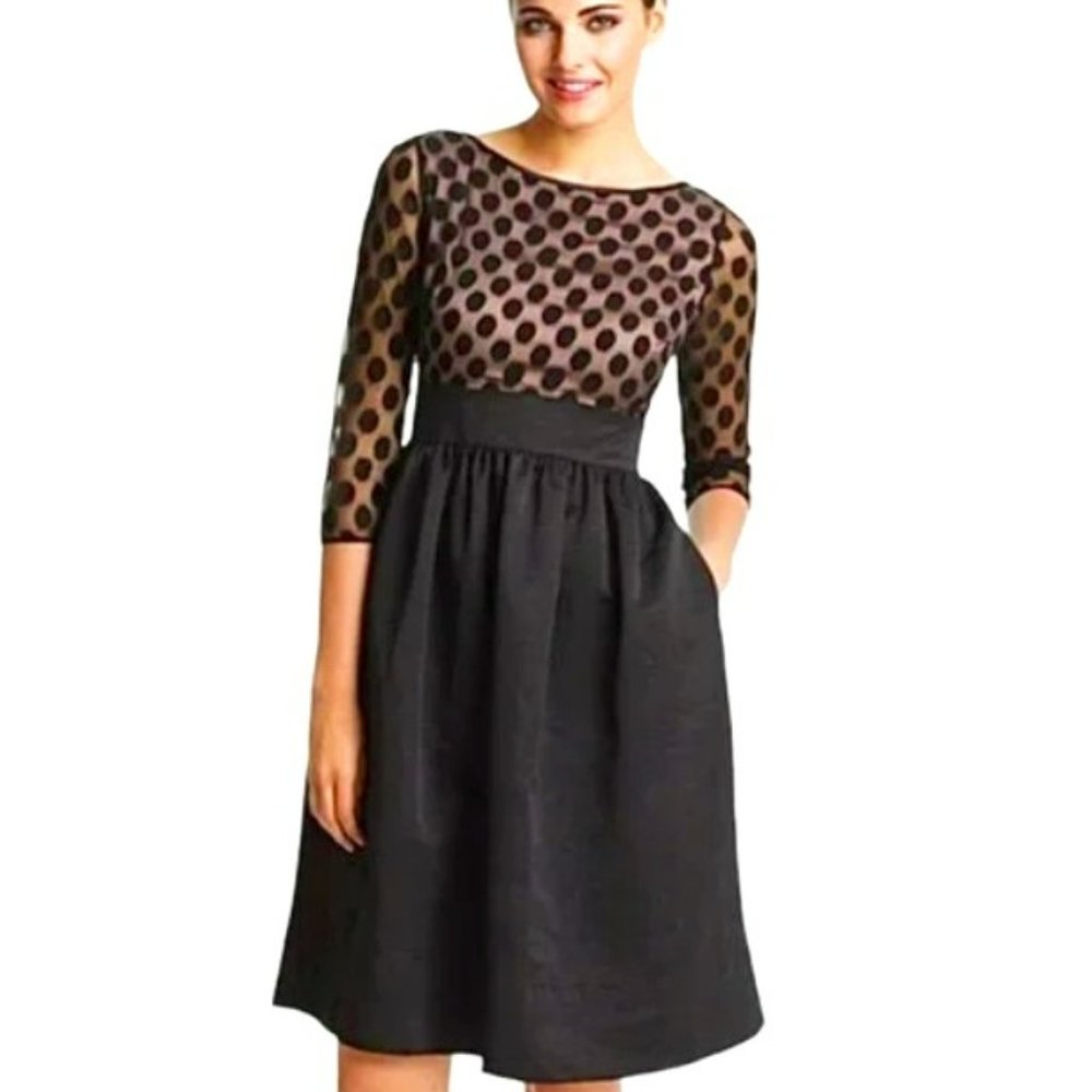 NWT Eliza J Dress Polka Dot Black 3/4 Sleeve Dress Size 10 Petite